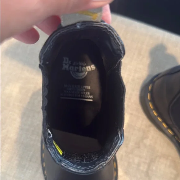 Dr. Martens Black Leather Boots with Yellow Accents Worn Once - Picture 2 of 3